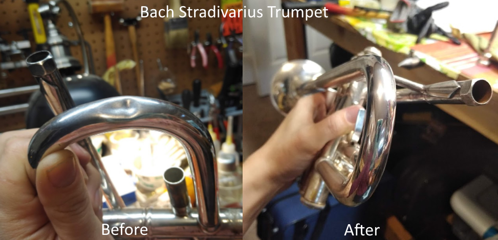 Crook dent removed from Bach Stradivarius trumpet